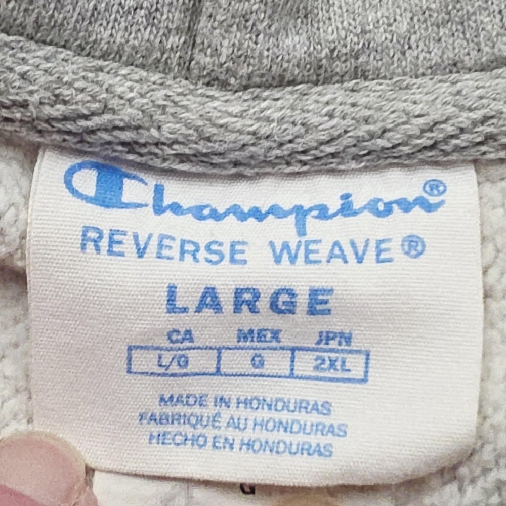 Champion Hoodie Mens L Gray Reverse Weave Chenille‎ Logo Pullover Fleece Casual - Picture 5 of 11